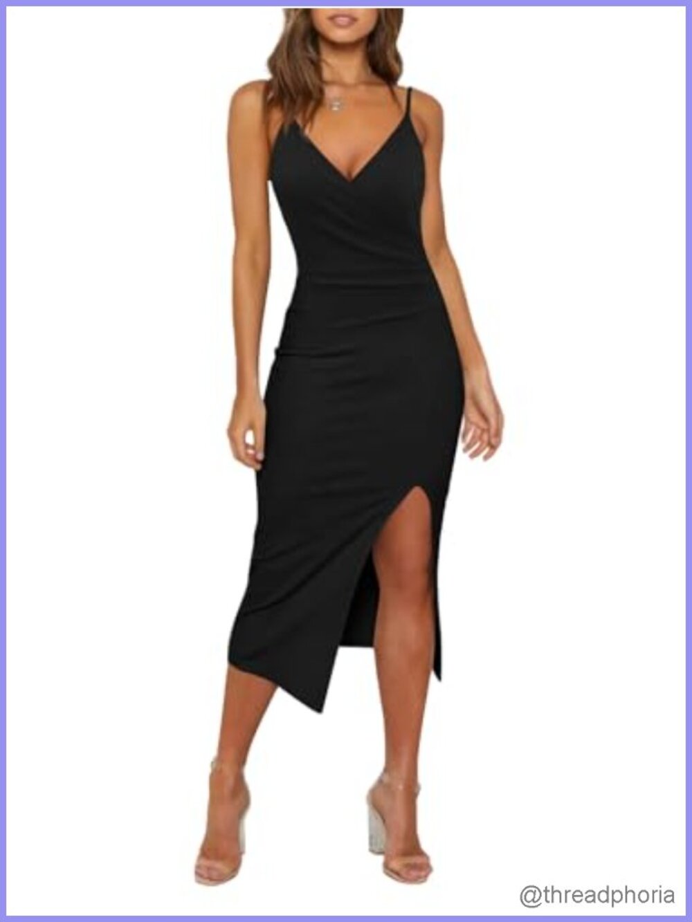 Sexy V Neck Spaghetti Strap Wrap Bodycon Cocktail Dress Ruched Side Slit